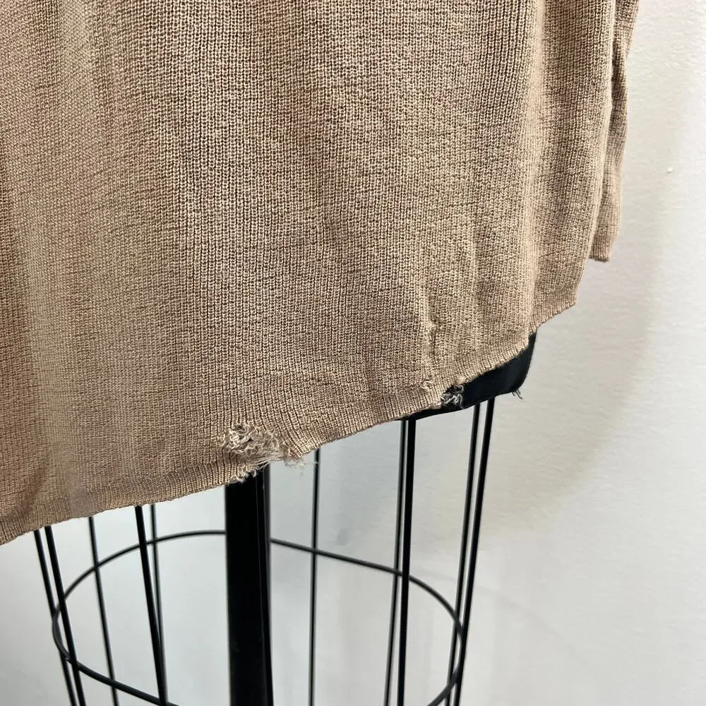EILEEN FISHER Tan Camel Merino Wool Wide Neck Asymmetrical Pullover Sweater PS